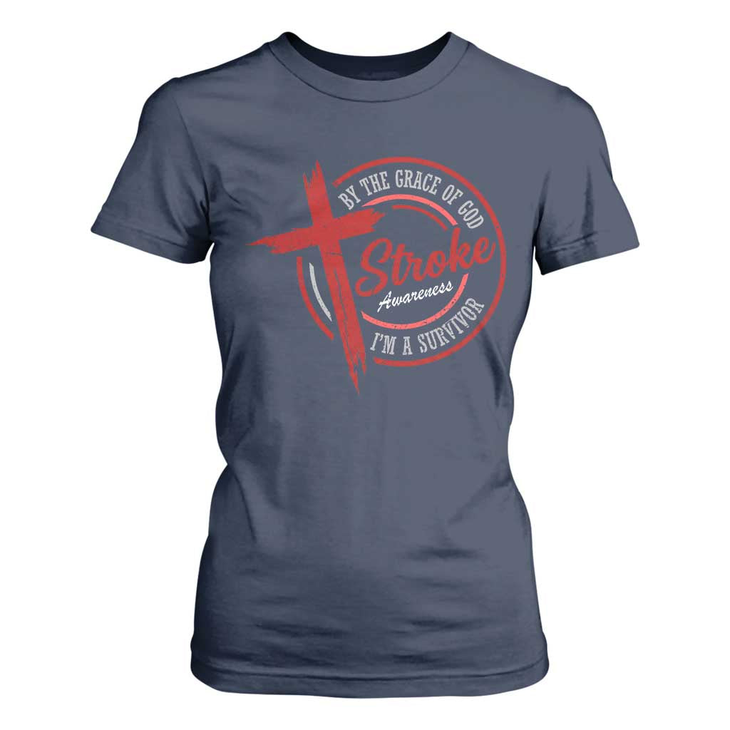 By The Grace Of God I'm A Survivor Stroke Awareness T Shirt For Women TS11 Navy Print Your Wear