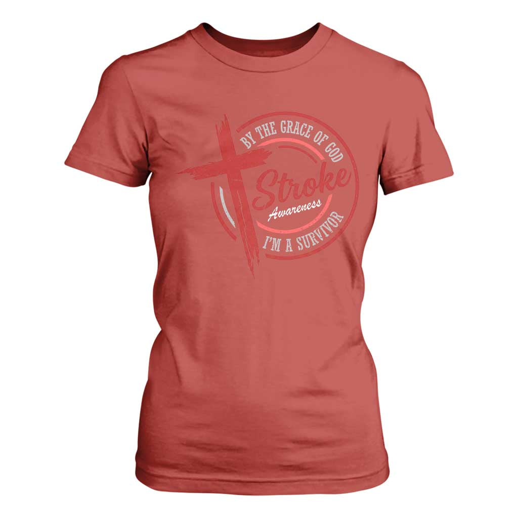 By The Grace Of God I'm A Survivor Stroke Awareness T Shirt For Women TS11 Red Print Your Wear