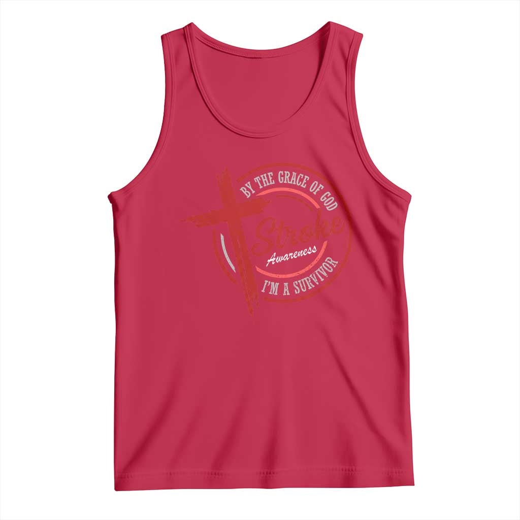 By The Grace Of God I'm A Survivor Stroke Awareness Tank Top TS11 Red Print Your Wear