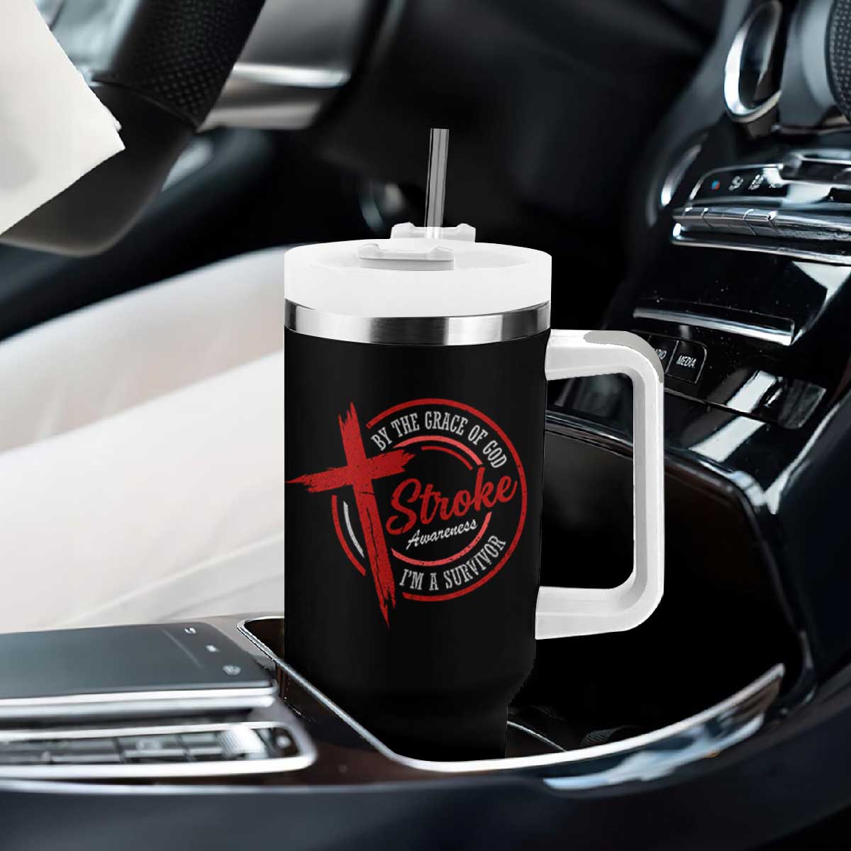 By The Grace Of God I'm A Survivor Stroke Awareness Tumbler With Handle TS11 Print Your Wear