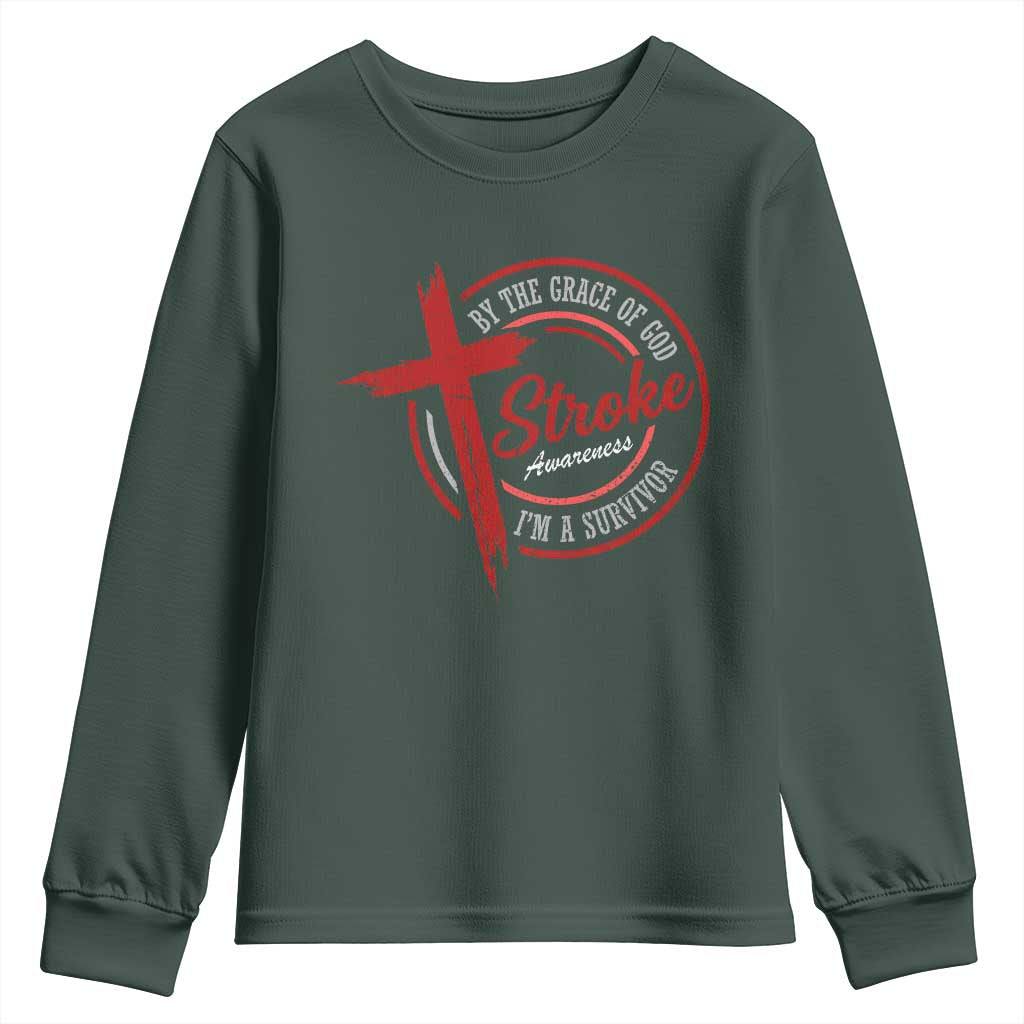 By The Grace Of God I'm A Survivor Stroke Awareness Youth Sweatshirt TS11 Dark Forest Green Print Your Wear