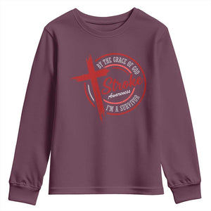 By The Grace Of God I'm A Survivor Stroke Awareness Youth Sweatshirt TS11 Maroon Print Your Wear