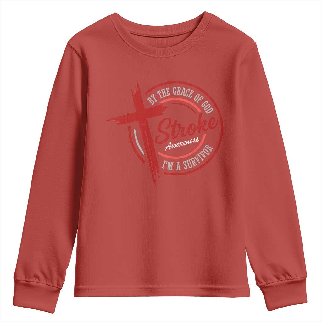 By The Grace Of God I'm A Survivor Stroke Awareness Youth Sweatshirt TS11 Red Print Your Wear