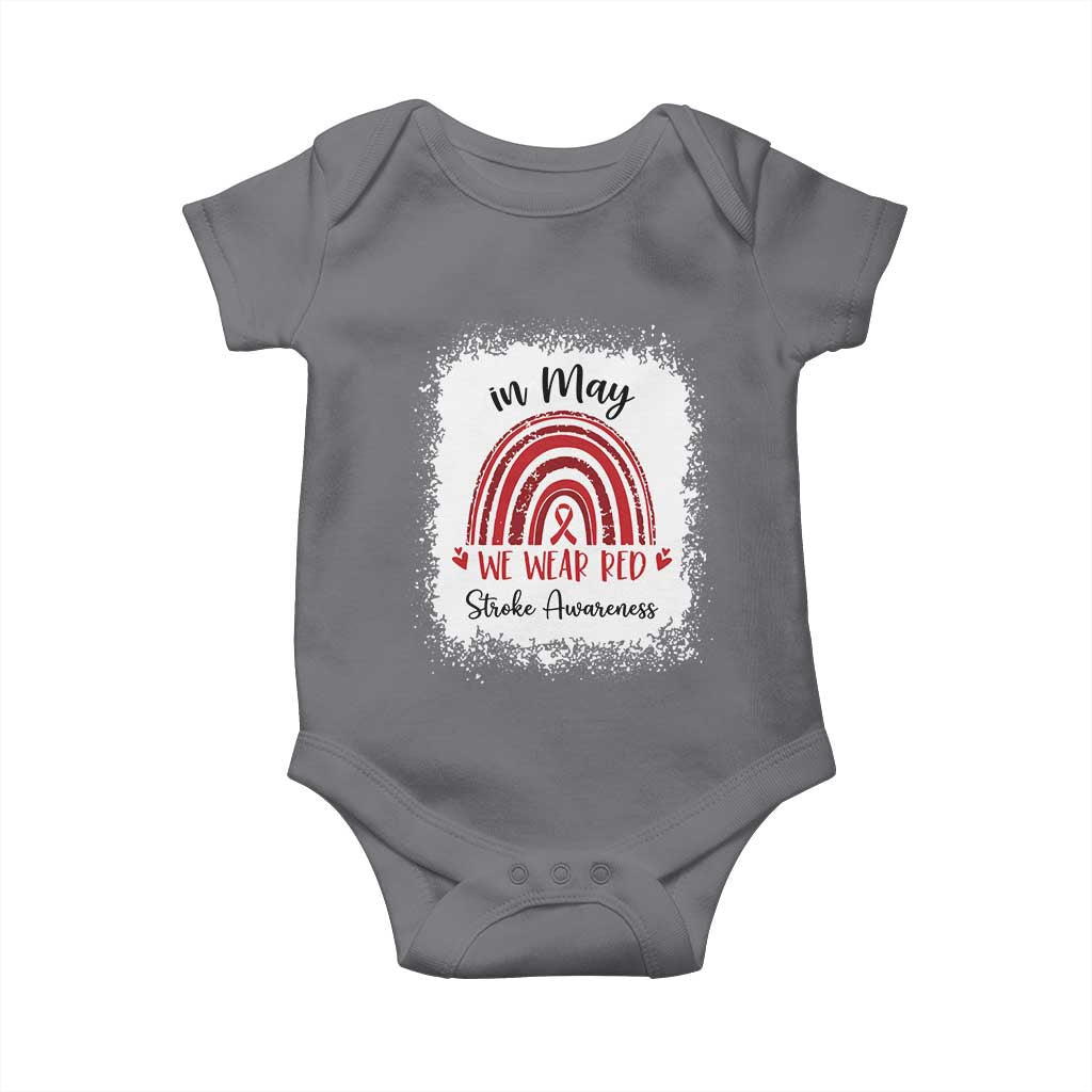 In May We Wear Red Stroke Awareness Baby Onesie Bleach Effect TS11 Charcoal Print Your Wear
