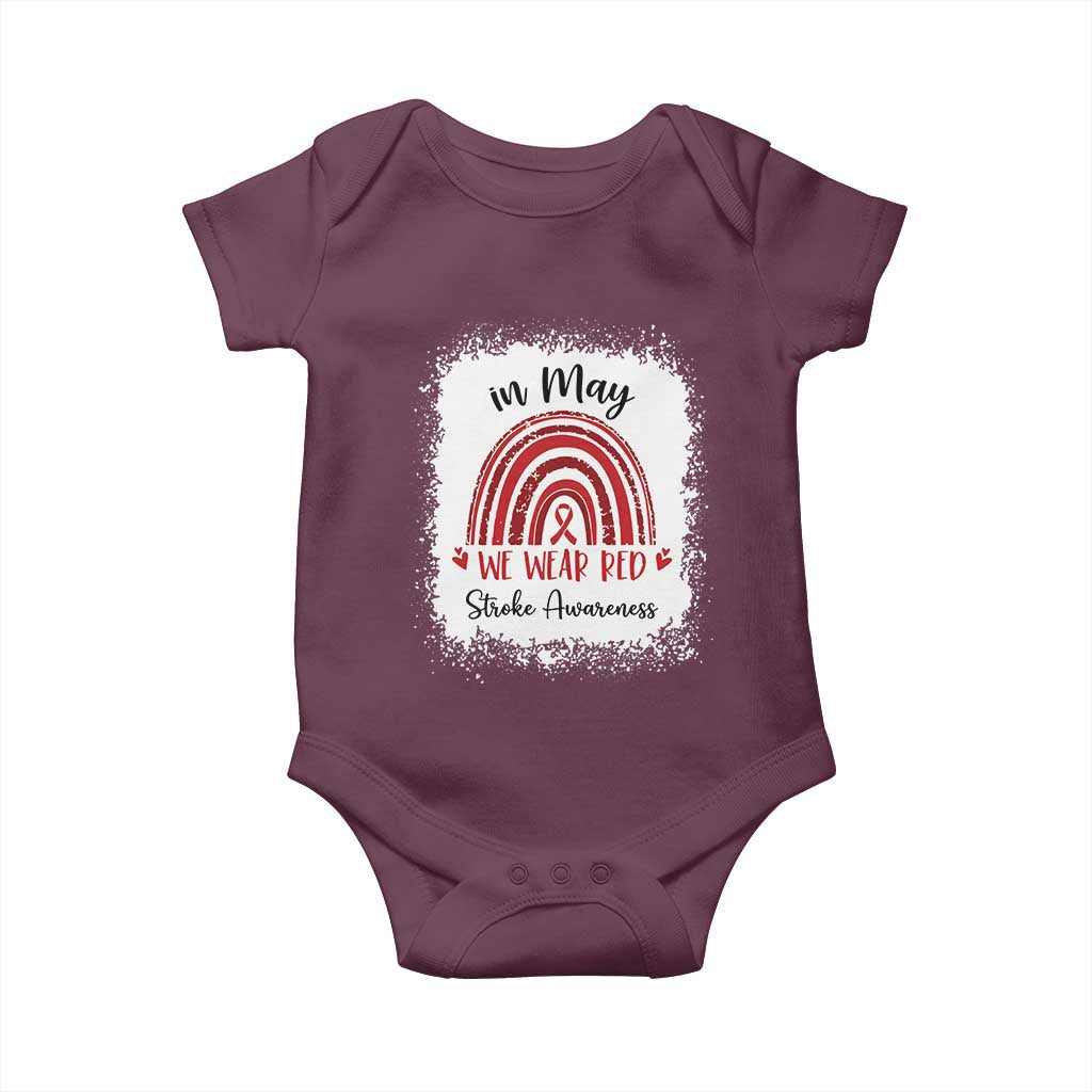 In May We Wear Red Stroke Awareness Baby Onesie Bleach Effect TS11 Maroon Print Your Wear