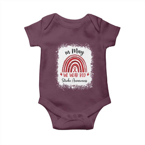 In May We Wear Red Stroke Awareness Baby Onesie Bleach Effect TS11 Maroon Print Your Wear