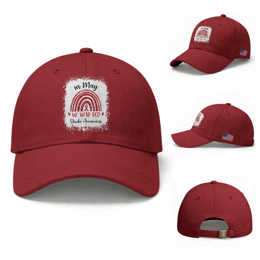 In May We Wear Red Stroke Awareness Baseball Cap Bleach Effect TS11 Baseball Cap Universal Fit Cherry Red Print Your Wear