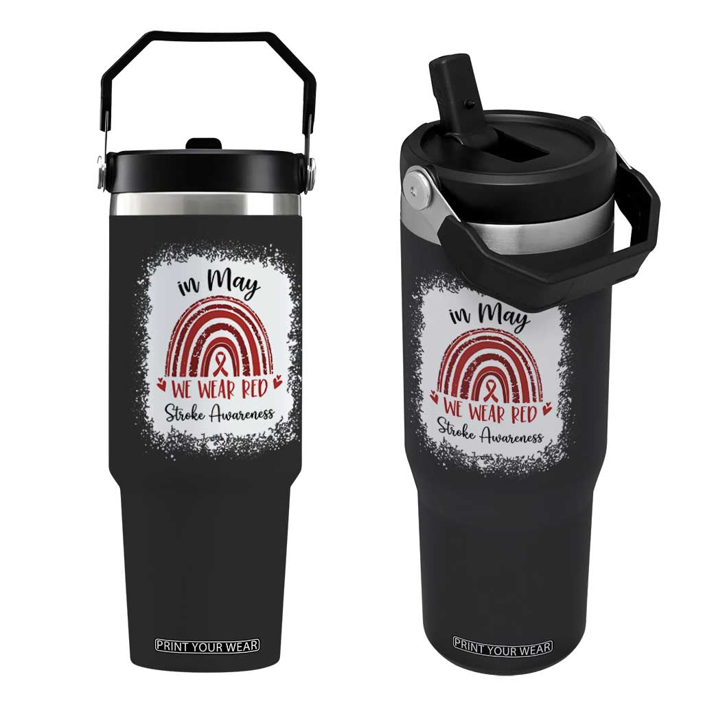 In May We Wear Red Stroke Awareness Flip Straw Tumbler Bleach Effect TS11 One Size: 30 oz Black Print Your Wear
