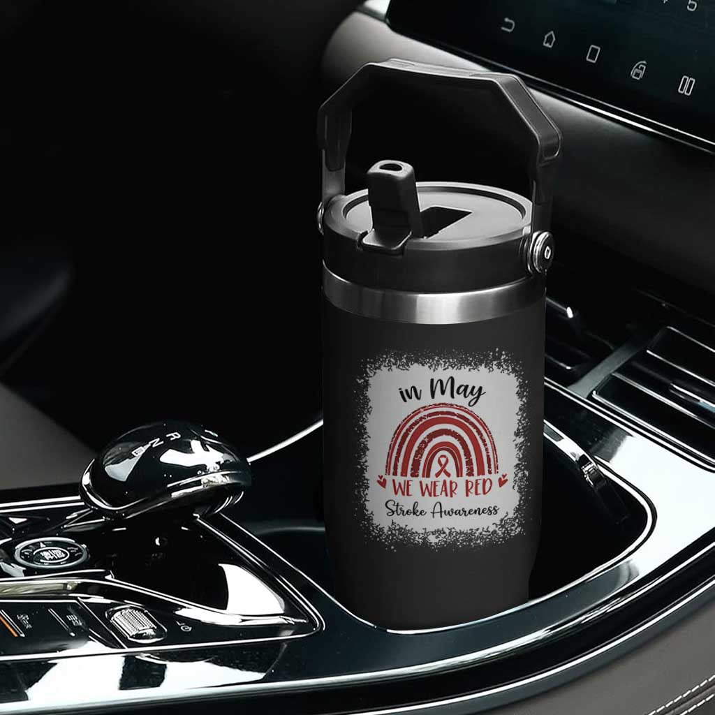 In May We Wear Red Stroke Awareness Flip Straw Tumbler Bleach Effect TS11 Print Your Wear