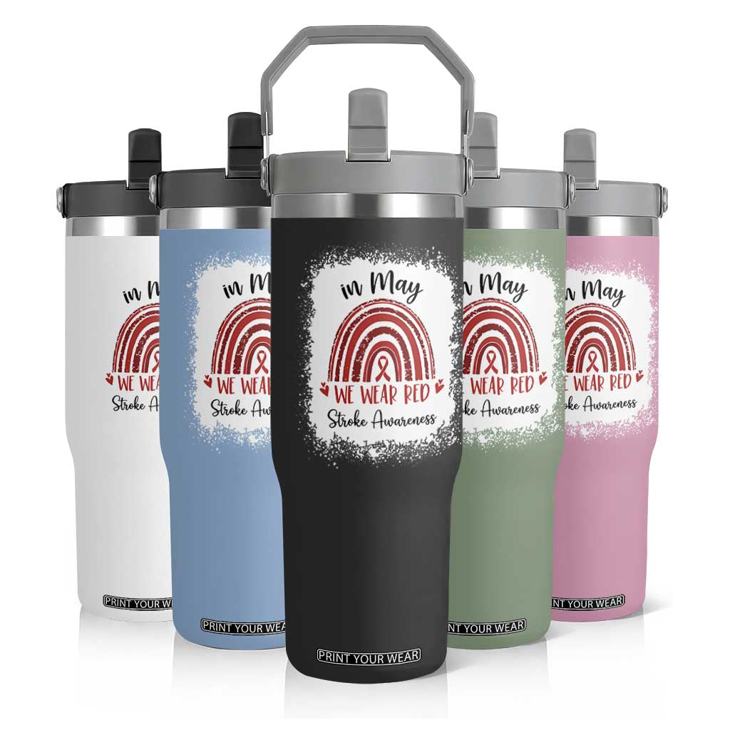 In May We Wear Red Stroke Awareness Flip Straw Tumbler Bleach Effect TS11 Print Your Wear