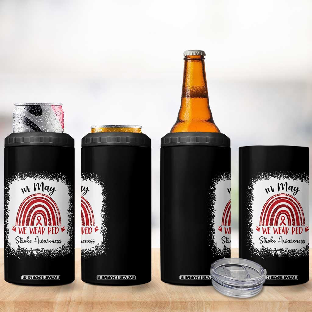 In May We Wear Red Stroke Awareness 4 in 1 Can Cooler Tumbler Bleach Effect TS11 Print Your Wear
