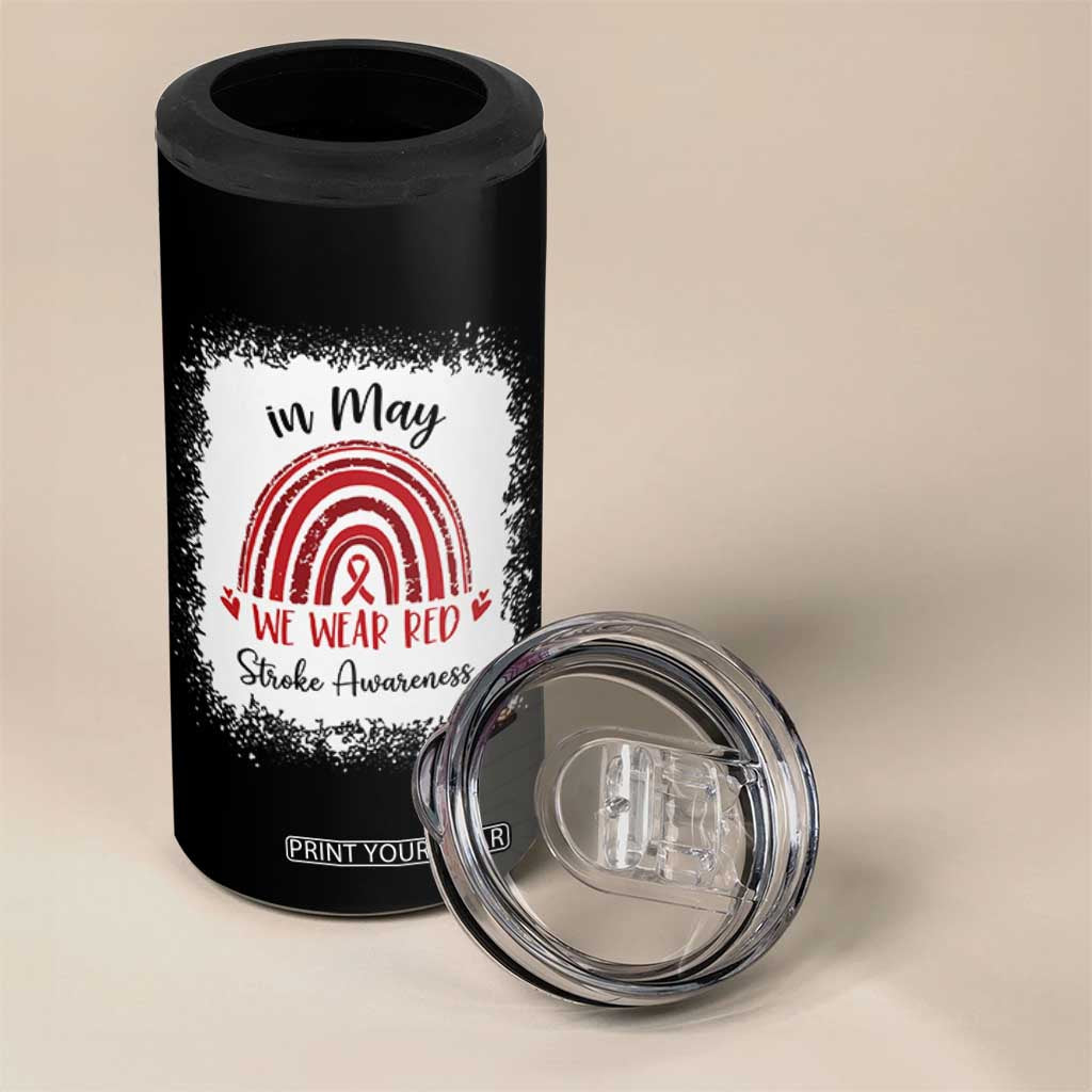 In May We Wear Red Stroke Awareness 4 in 1 Can Cooler Tumbler Bleach Effect TS11 Print Your Wear