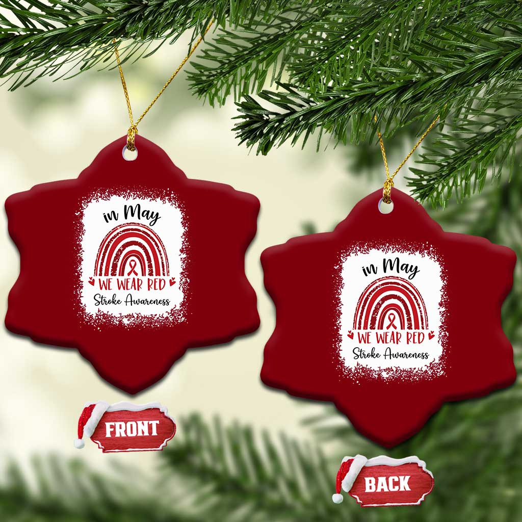 In May We Wear Red Stroke Awareness Ceramic Ornament Bleach Effect TS11 Print Your Wear