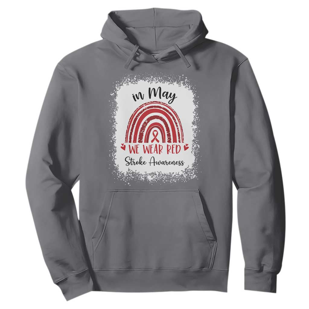In May We Wear Red Stroke Awareness Hoodie Bleach Effect TS11 Charcoal Print Your Wear