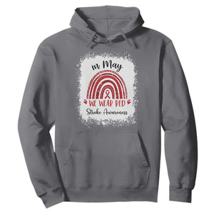 In May We Wear Red Stroke Awareness Hoodie Bleach Effect TS11 Charcoal Print Your Wear