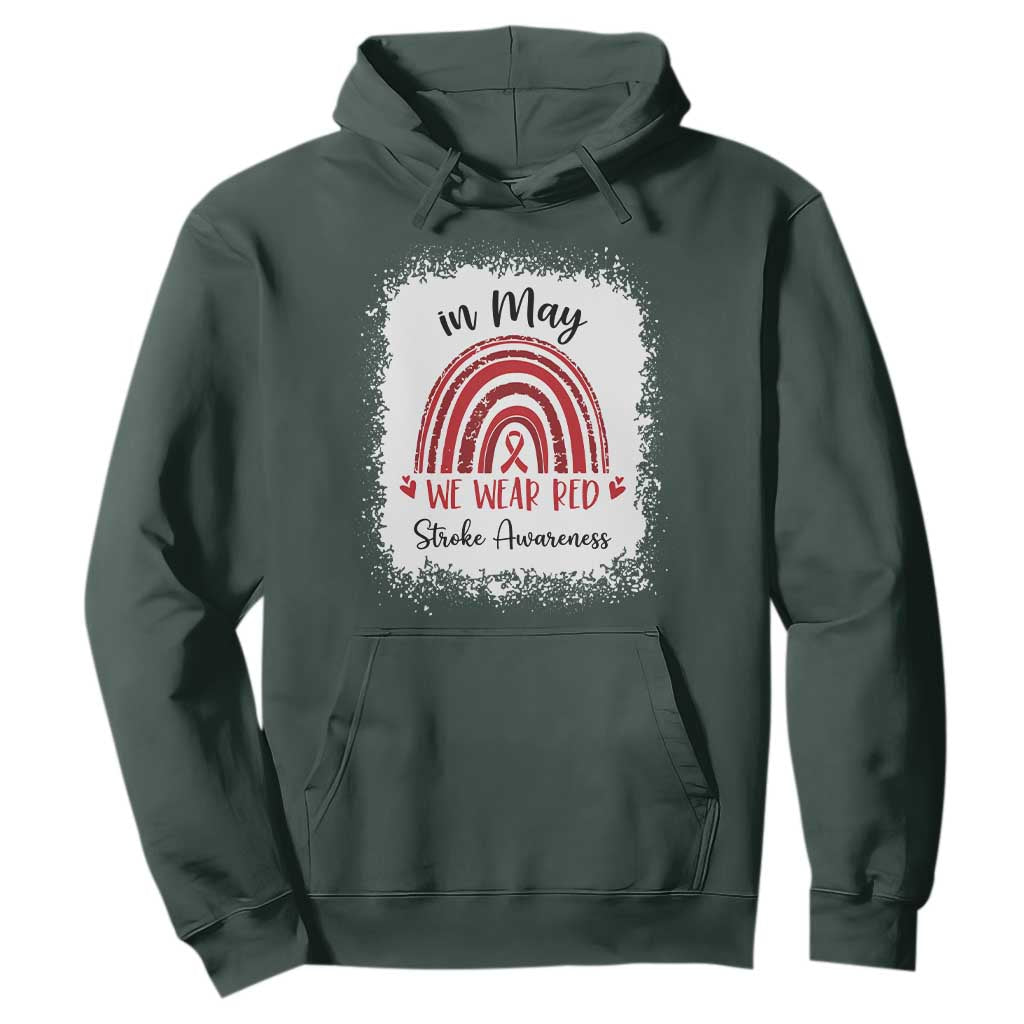 In May We Wear Red Stroke Awareness Hoodie Bleach Effect TS11 Dark Forest Green Print Your Wear