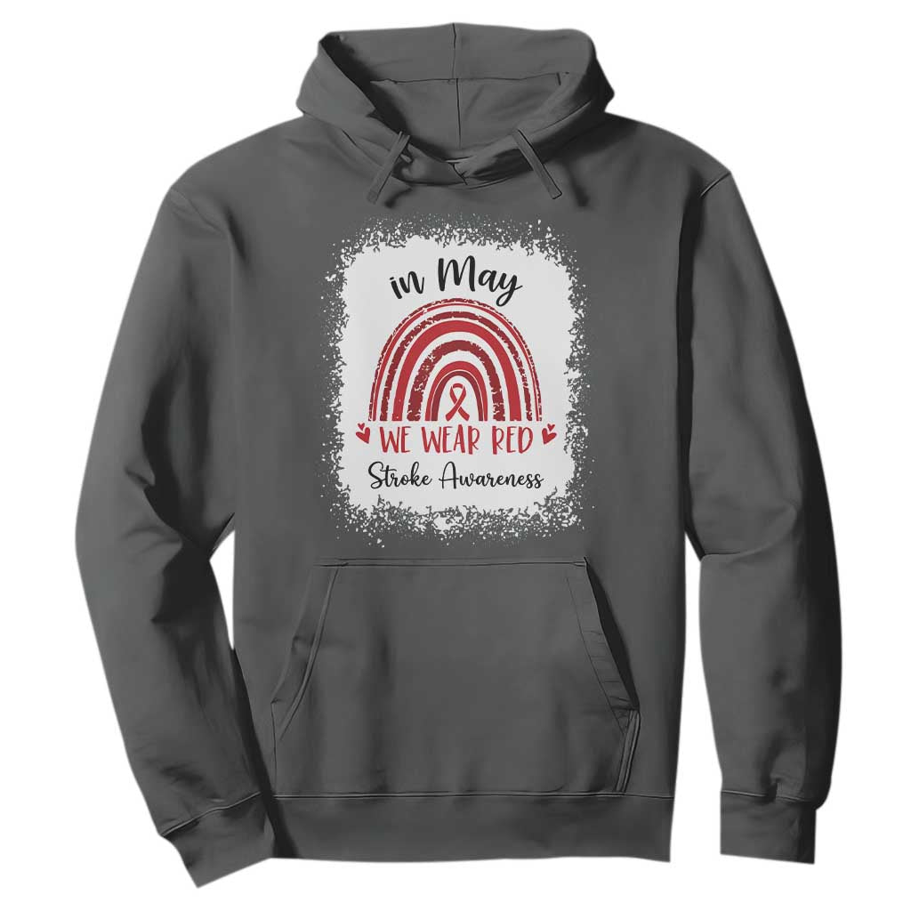 In May We Wear Red Stroke Awareness Hoodie Bleach Effect TS11 Dark Heather Print Your Wear