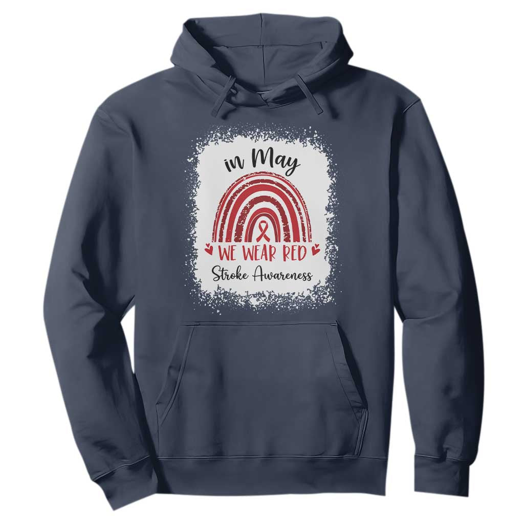 In May We Wear Red Stroke Awareness Hoodie Bleach Effect TS11 Navy Print Your Wear