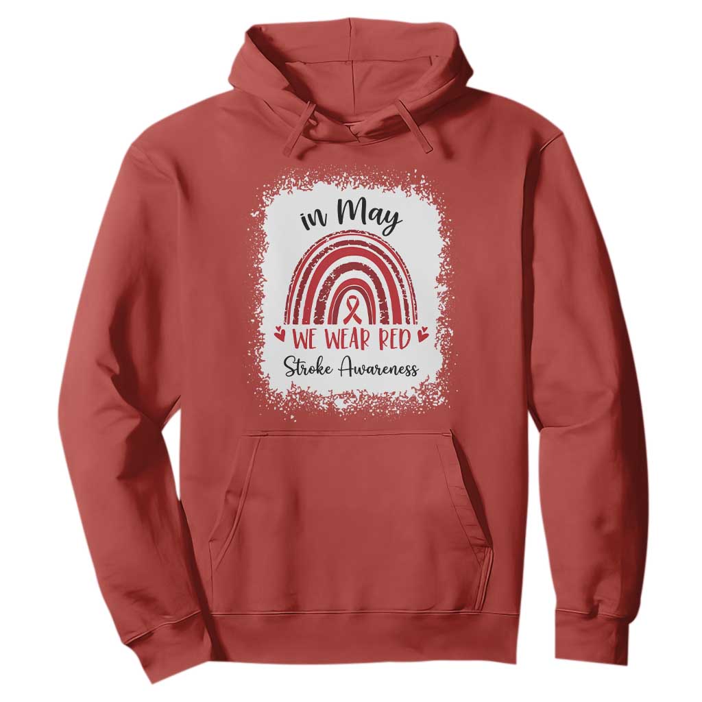 In May We Wear Red Stroke Awareness Hoodie Bleach Effect TS11 Red Print Your Wear