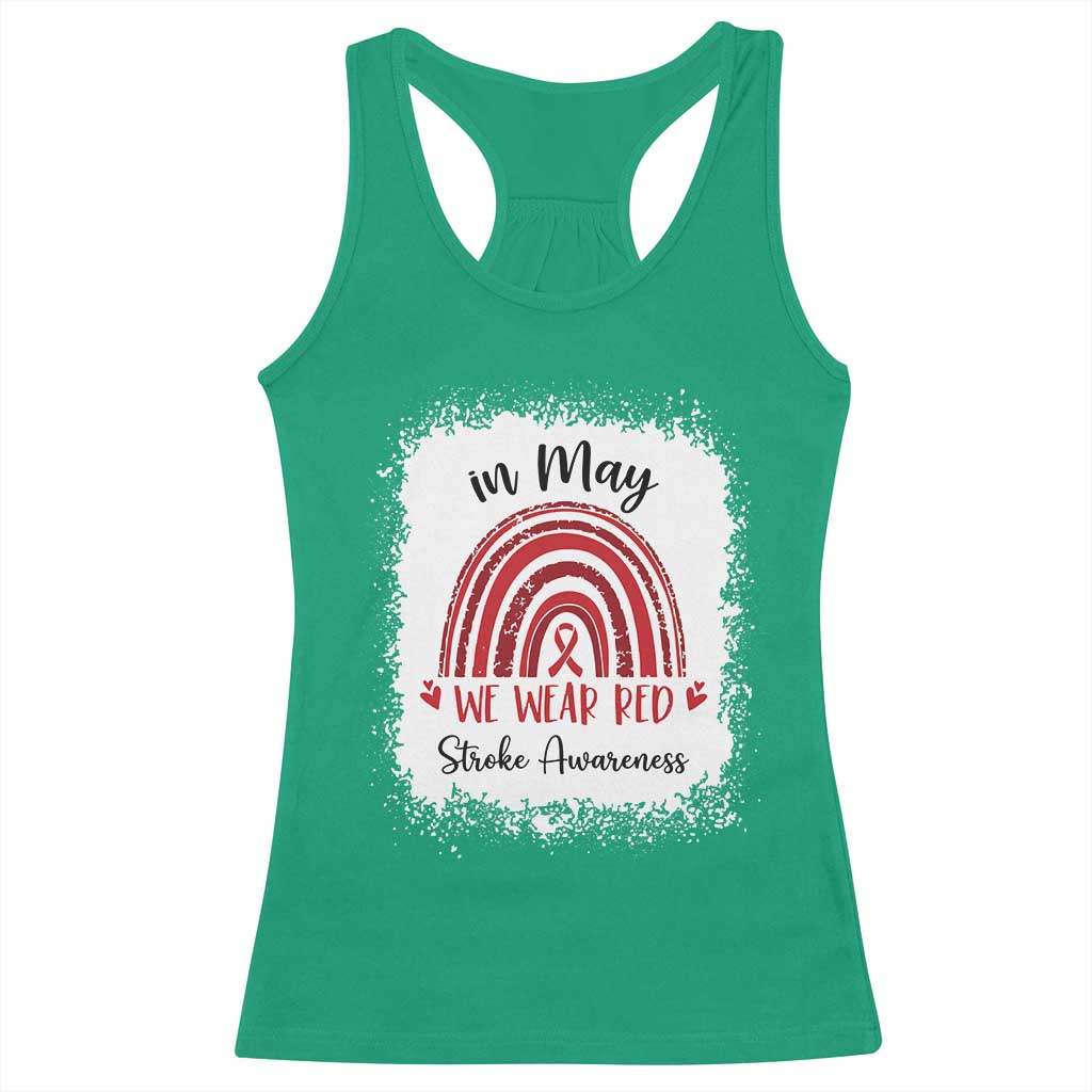 In May We Wear Red Stroke Awareness Racerback Tank Top Bleach Effect TS11 Irish Green Print Your Wear