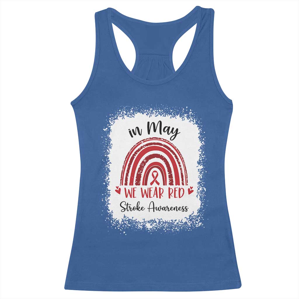 In May We Wear Red Stroke Awareness Racerback Tank Top Bleach Effect TS11 Royal Blue Print Your Wear
