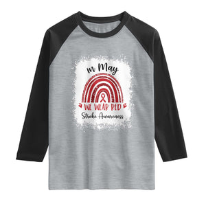 In May We Wear Red Stroke Awareness Raglan Shirt Bleach Effect TS11 Heather Gray Black Print Your Wear