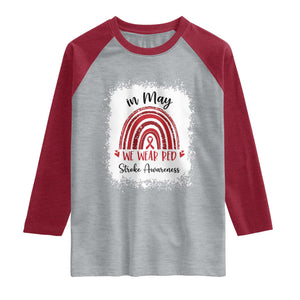 In May We Wear Red Stroke Awareness Raglan Shirt Bleach Effect TS11 Heather Gray Heather Red Print Your Wear