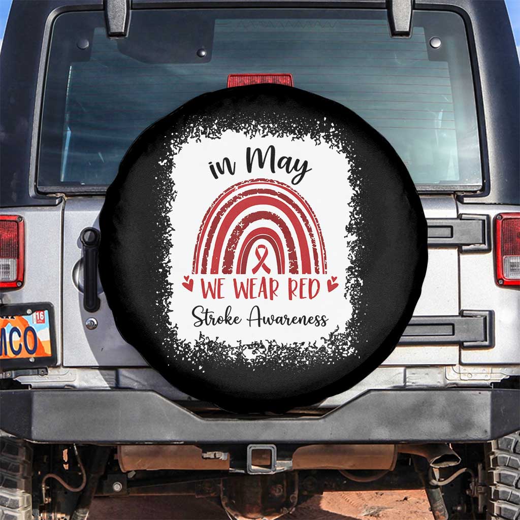 In May We Wear Red Stroke Awareness Spare Tire Cover Bleach Effect TS11 No hole Black Print Your Wear