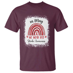 In May We Wear Red Stroke Awareness T Shirt Bleach Effect TS11 Maroon Print Your Wear