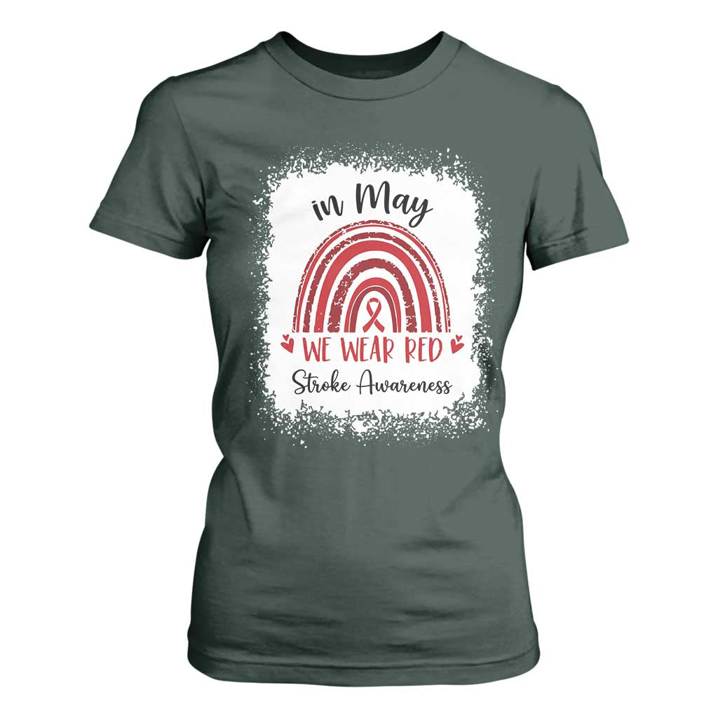 In May We Wear Red Stroke Awareness T Shirt For Women Bleach Effect TS11 Dark Forest Green Print Your Wear