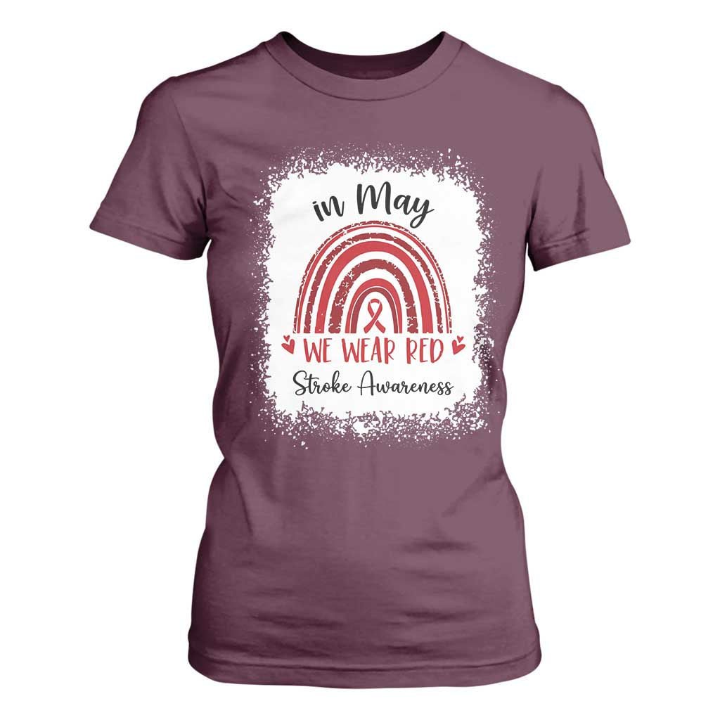 In May We Wear Red Stroke Awareness T Shirt For Women Bleach Effect TS11 Maroon Print Your Wear