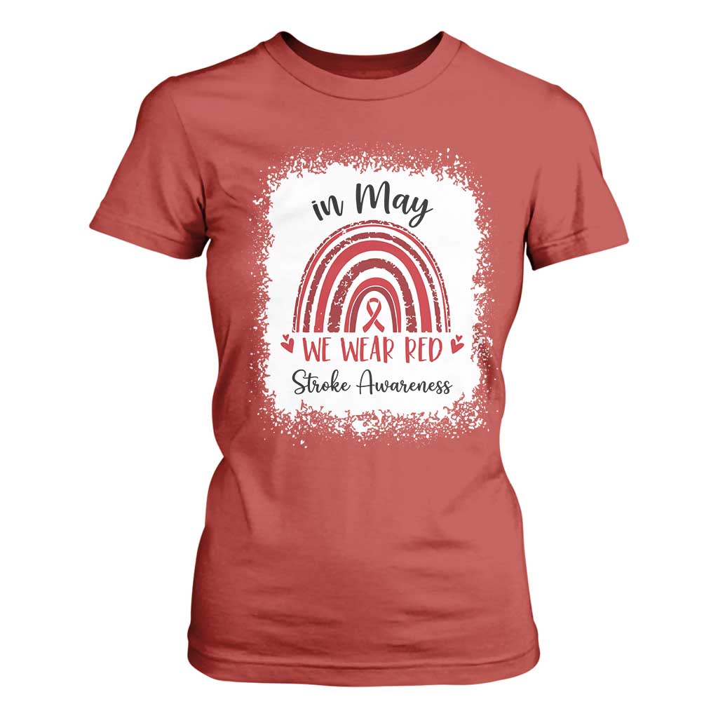 In May We Wear Red Stroke Awareness T Shirt For Women Bleach Effect TS11 Red Print Your Wear