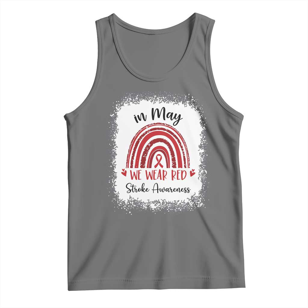 In May We Wear Red Stroke Awareness Tank Top Bleach Effect TS11 Black Heather Print Your Wear