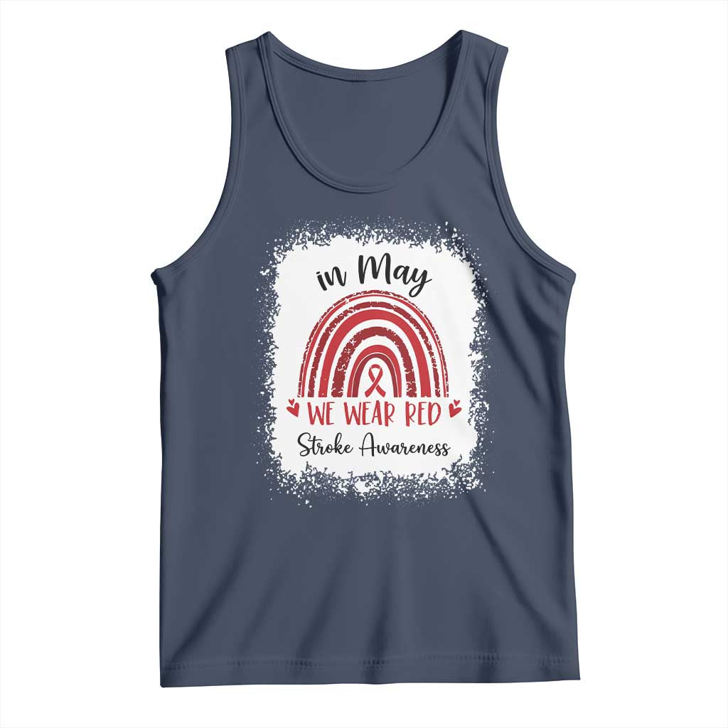 In May We Wear Red Stroke Awareness Tank Top Bleach Effect TS11 Navy Print Your Wear