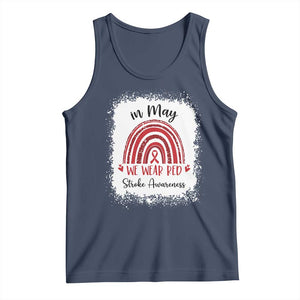 In May We Wear Red Stroke Awareness Tank Top Bleach Effect TS11 Navy Print Your Wear