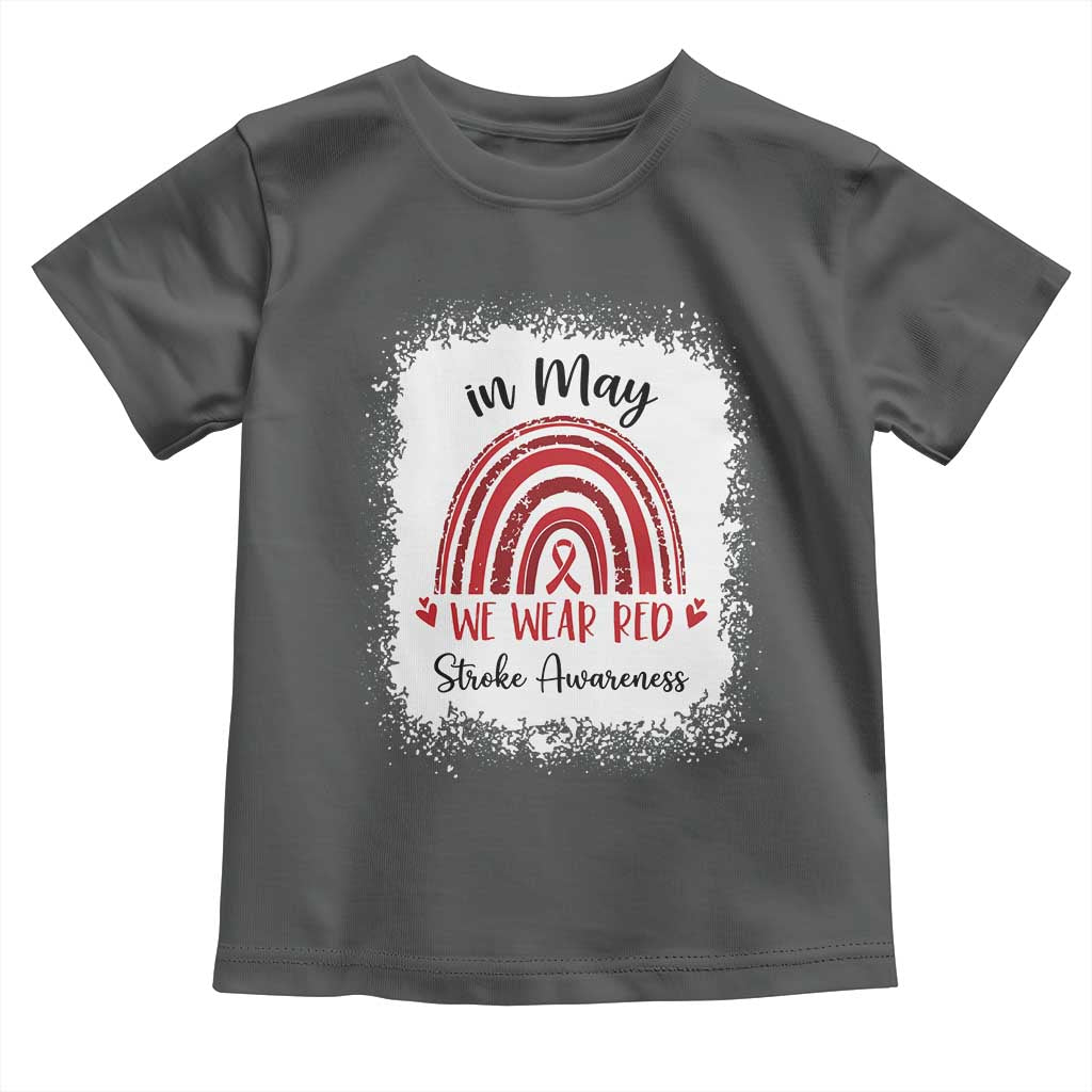 In May We Wear Red Stroke Awareness Toddler T Shirt Bleach Effect TS11 Dark Heather Print Your Wear
