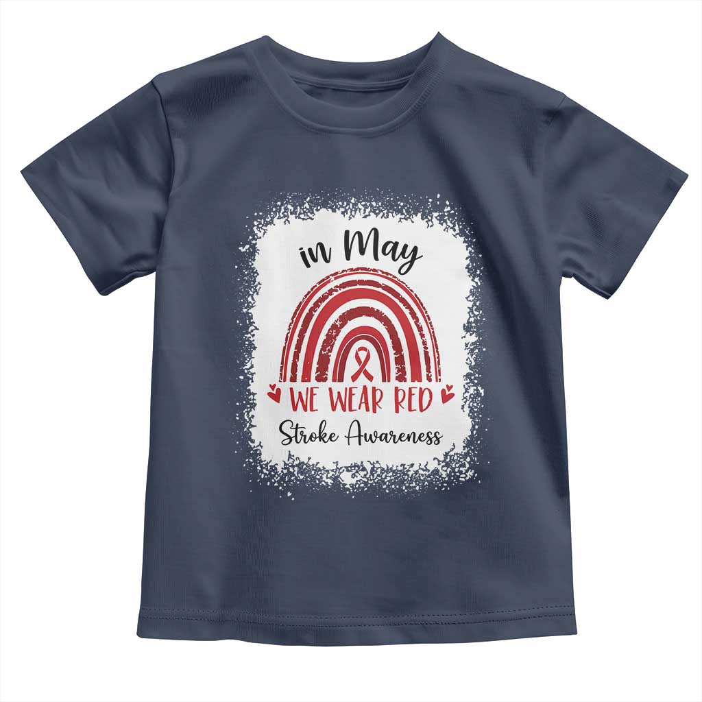 In May We Wear Red Stroke Awareness Toddler T Shirt Bleach Effect TS11 Navy Print Your Wear