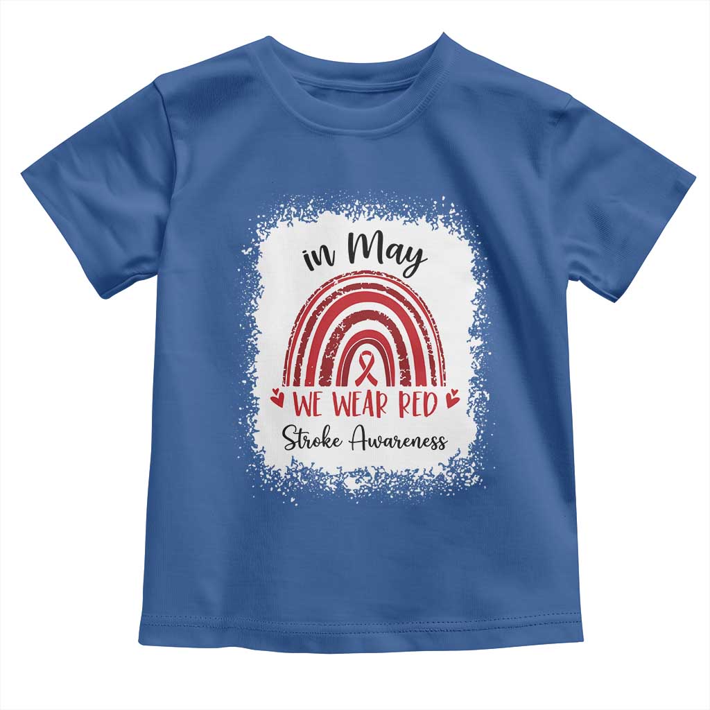 In May We Wear Red Stroke Awareness Toddler T Shirt Bleach Effect TS11 Royal Blue Print Your Wear