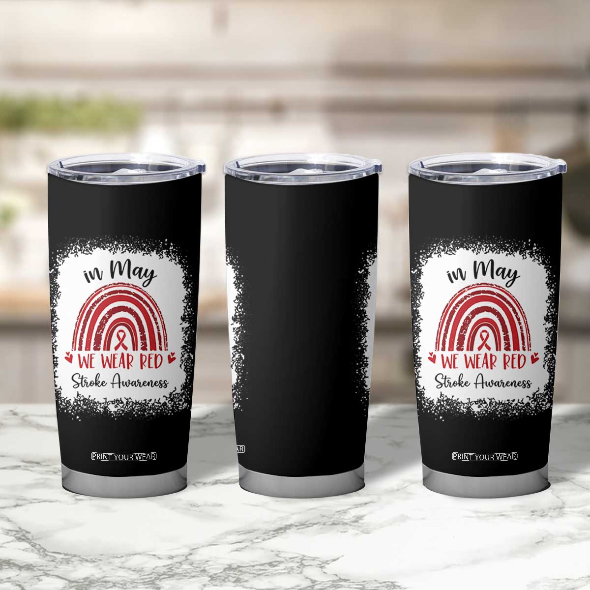 In May We Wear Red Stroke Awareness Tumbler Cup Bleach Effect TS11 Print Your Wear