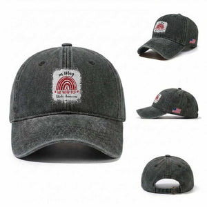 In May We Wear Red Stroke Awareness Washed Cotton Baseball Cap Bleach Effect TS11 Washed Cap Universal Fit Dark Green Print Your Wear