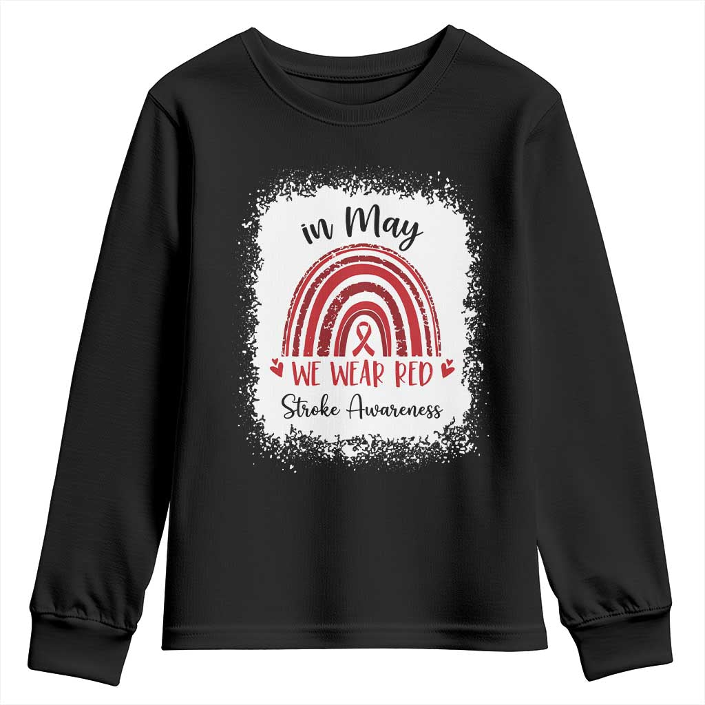 In May We Wear Red Stroke Awareness Youth Sweatshirt Bleach Effect TS11 Black Print Your Wear
