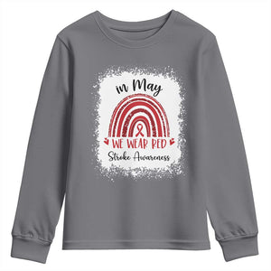 In May We Wear Red Stroke Awareness Youth Sweatshirt Bleach Effect TS11 Charcoal Print Your Wear