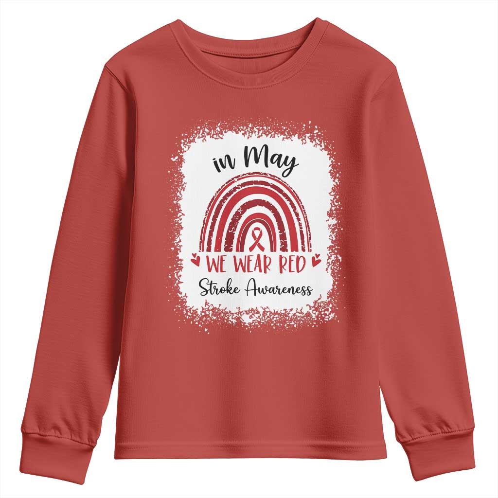 In May We Wear Red Stroke Awareness Youth Sweatshirt Bleach Effect TS11 Red Print Your Wear