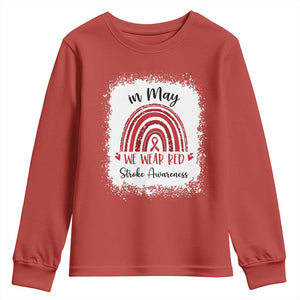 In May We Wear Red Stroke Awareness Youth Sweatshirt Bleach Effect TS11 Red Print Your Wear