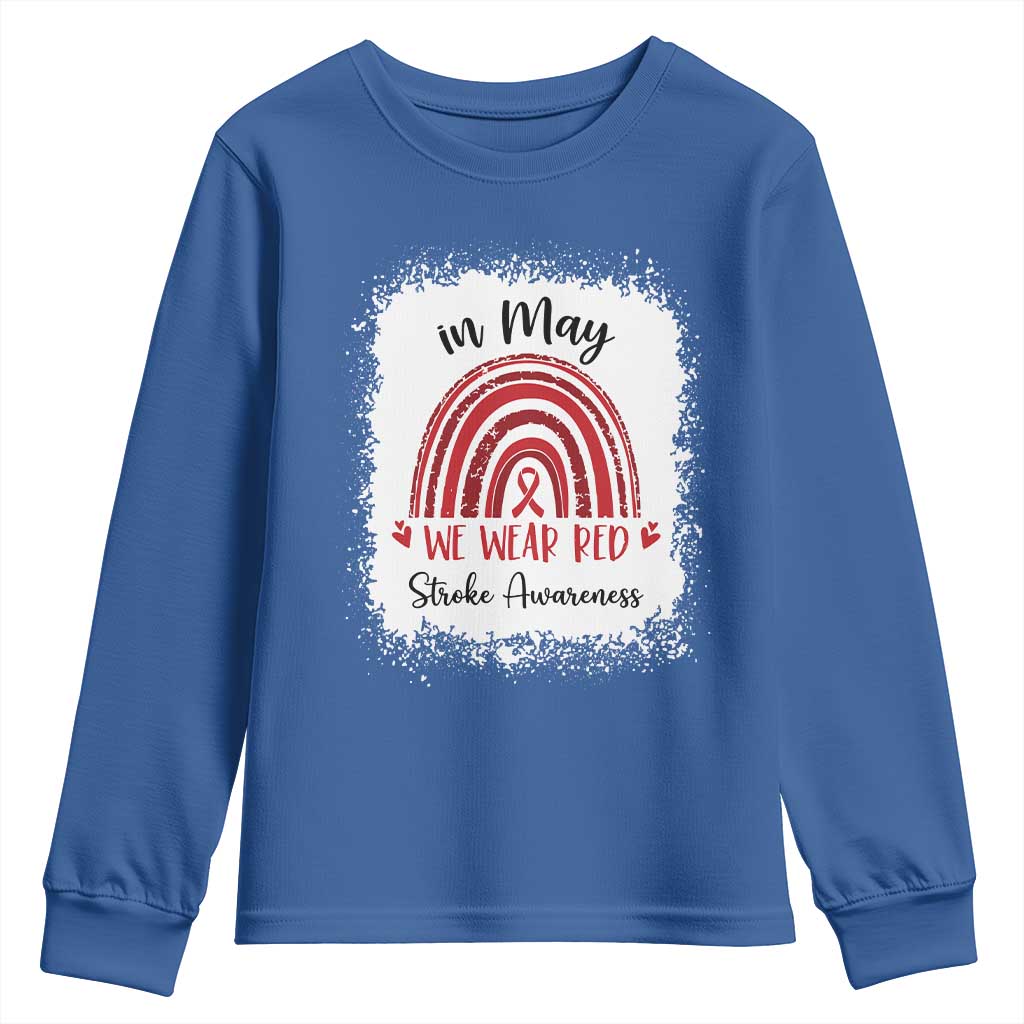 In May We Wear Red Stroke Awareness Youth Sweatshirt Bleach Effect TS11 Royal Blue Print Your Wear