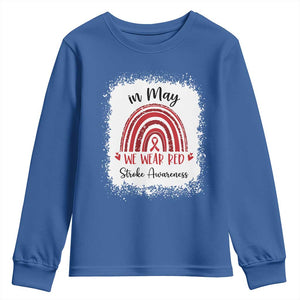 In May We Wear Red Stroke Awareness Youth Sweatshirt Bleach Effect TS11 Royal Blue Print Your Wear