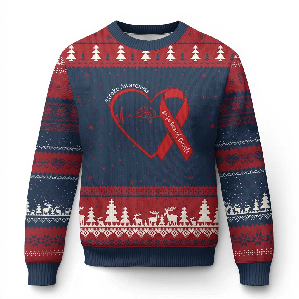 Stroke Awareness Ugly Christmas Sweater Stroke Survivor Warrior Brain Attack TS11 Navy Red Print Your Wear