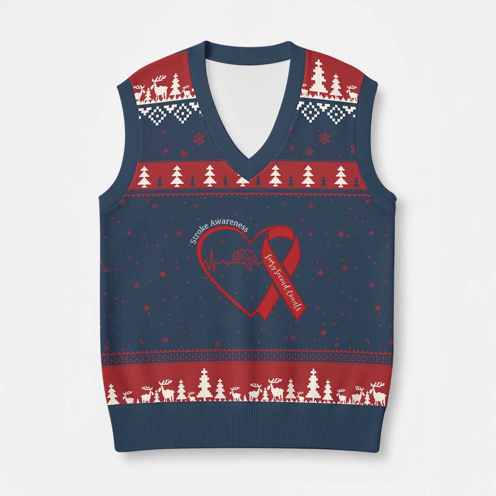 Stroke Awareness V-Neck Knit Sweater Vest Stroke Survivor Warrior Brain Attack TS11 Navy Red Print Your Wear