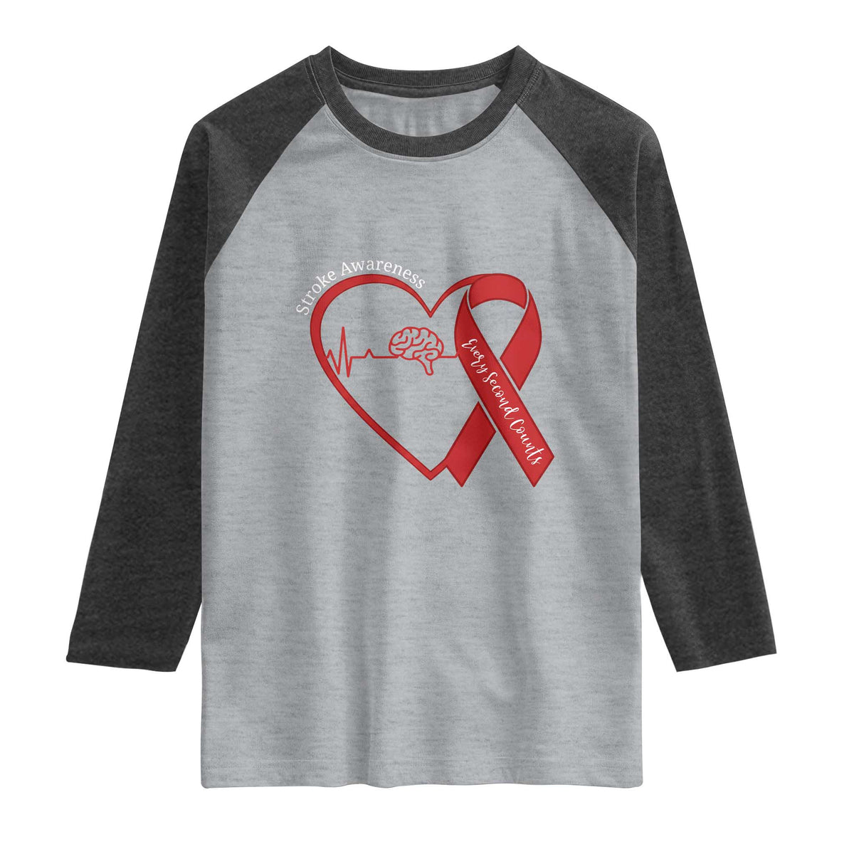 Stroke Awareness Raglan Shirt Stroke Survivor Warrior Brain Attack TS11 Heather Gray Heather Charcoal Print Your Wear