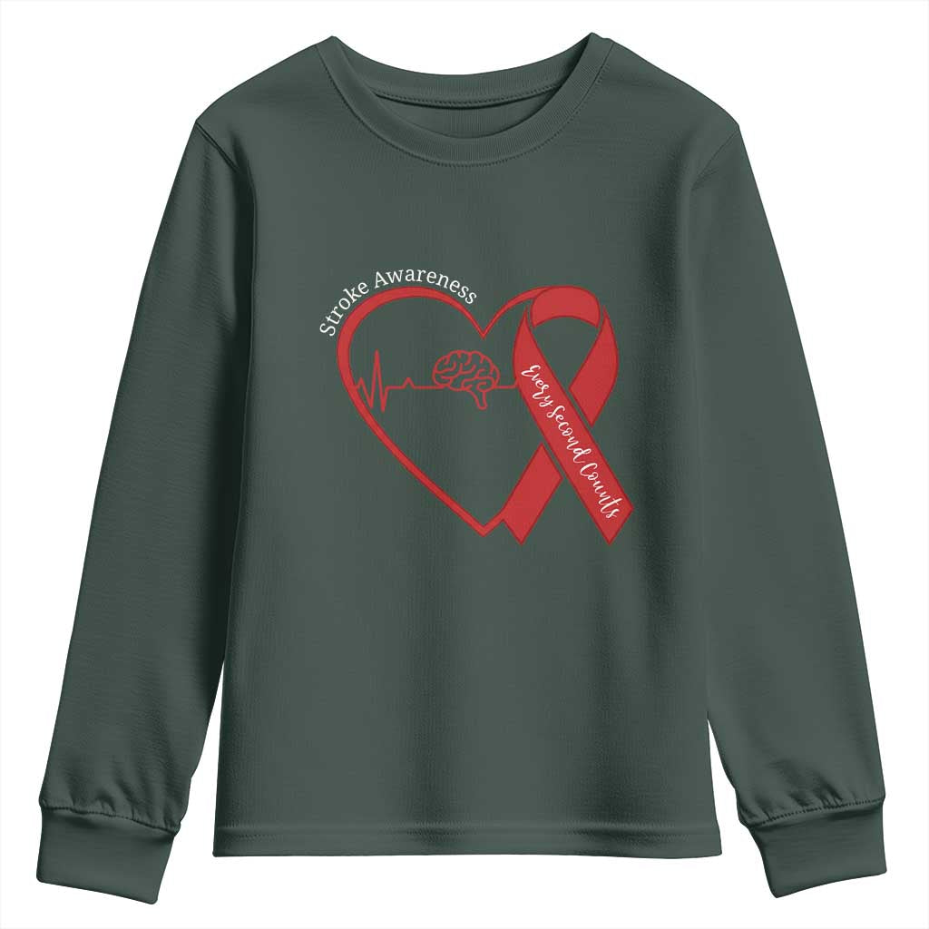 Stroke Awareness Youth Sweatshirt Stroke Survivor Warrior Brain Attack TS11 Dark Forest Green Print Your Wear